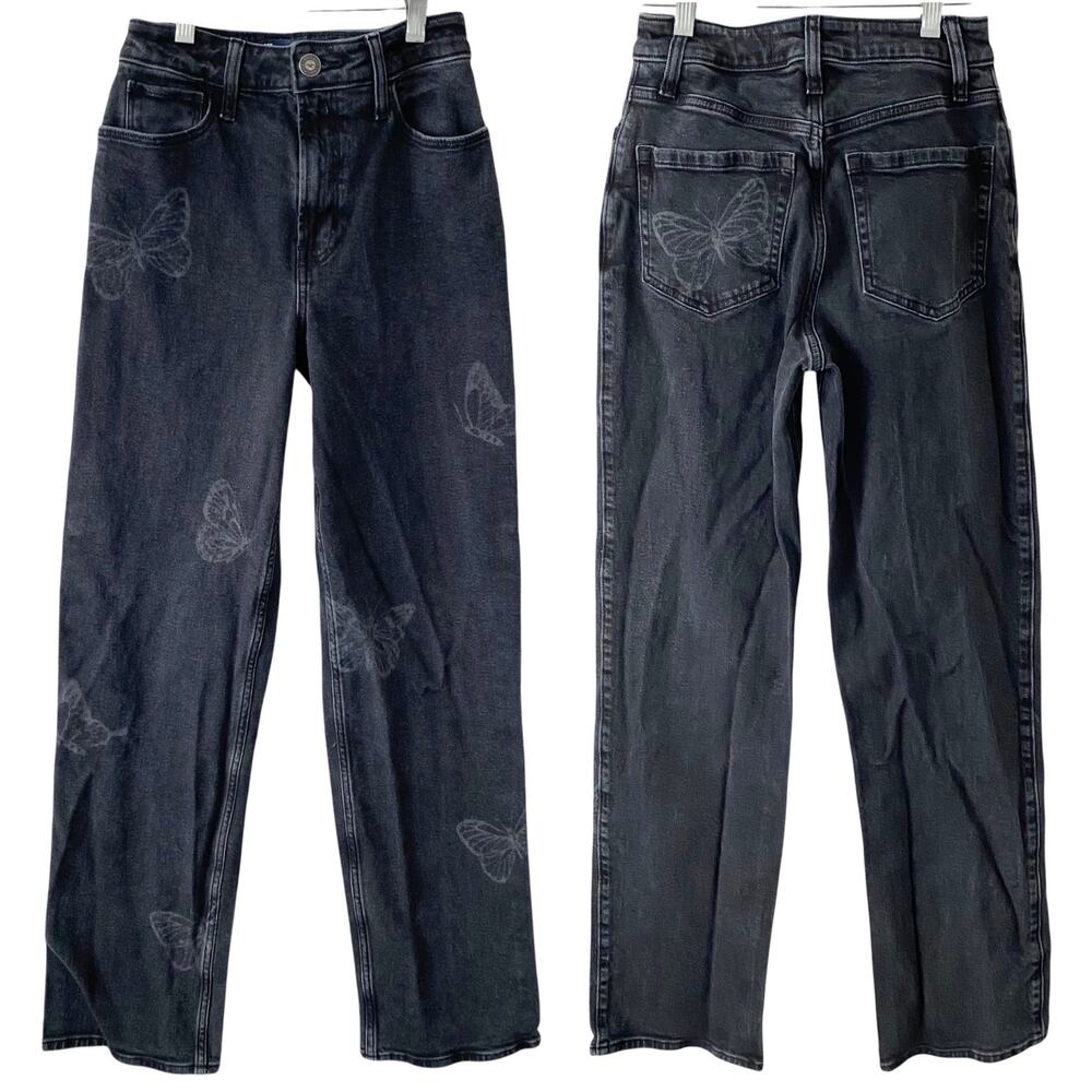 HOLLISTER Ultra High Rise Dad Jeans Black Wash Size 00 Butterfly Print Boho